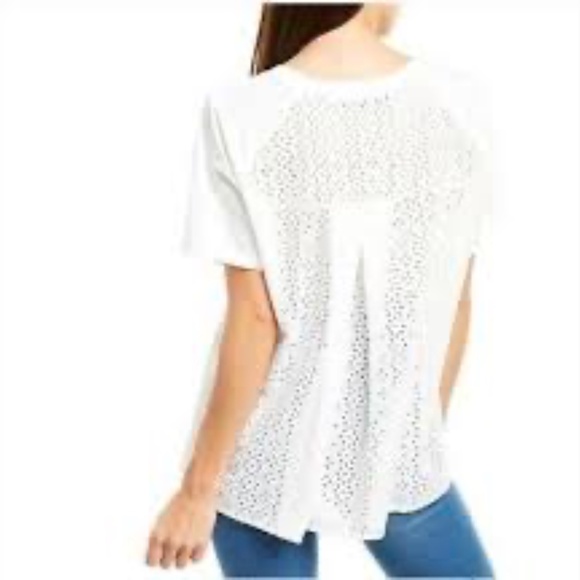 NWT VERONICA BEARD JEANS Women's Mauna Short-Sleeve Eyelet Cotton Tee Size M - Picture 1 of 12